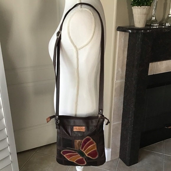 Leather Crossbody Purse Medellin Colombia Patchwork Butterfly Handmade Vintage - Picture 15 of 16
